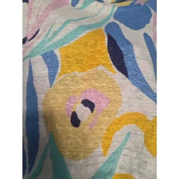 Rachel Zoe 100% Washable Linen Art Floral Print Cap Sleeved Top Sz S - Picture 5 of 5